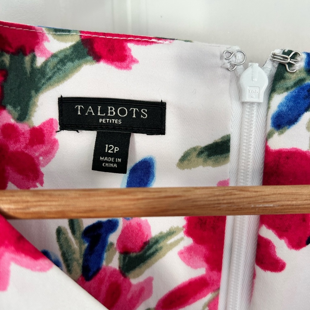 Talbots Women's Lexington Floral Poplin Sheath Dress Pink White 12 Petite - Picture 3 of 11